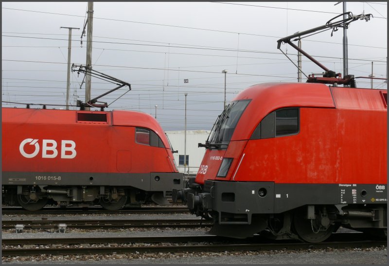 1016 015-8 und 1116 052-0 Nase an Nase in Buchs SG. Was ist eigentlich der Unterschied zwischen einer 1016 und 1116? usserlich habe ich nichts festgestellt. (01.11.2007)