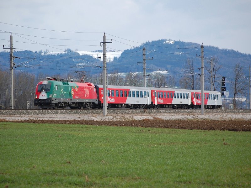 1016 025  EM-Portugal  am 27.03.2008 mit dem
R3964 aus Kirchdorf kommend kurz vor
Wartberg7Kr. 