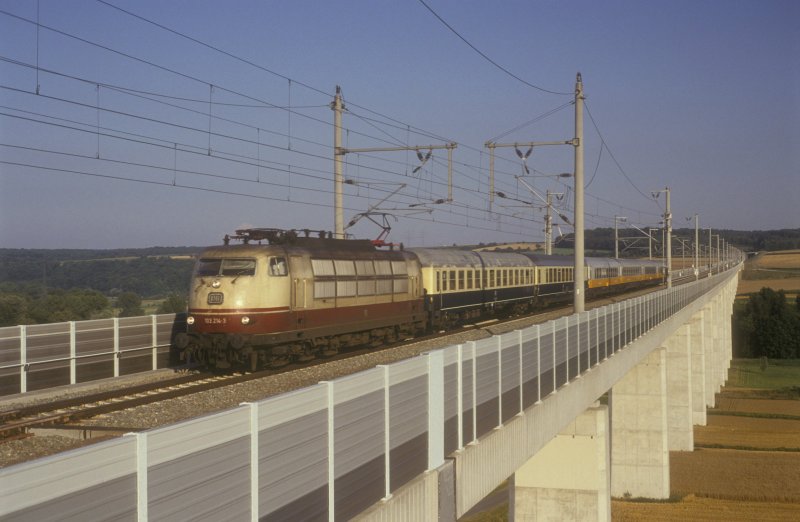 103 214  bei Vaihingen ( Enz )  02.08.93  LH-Express mit Verstrkungswagen