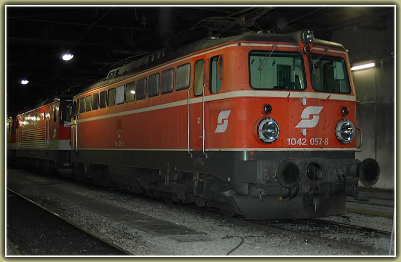 1042 057 wartet am 7.10.2006 in der Traktion Wien-Sd auf ihren nchsten Einsatz. Man sollte eigentlich keine Gelegenheit mehr auslassen, eine Altlack 1X42er zu fotografieren.