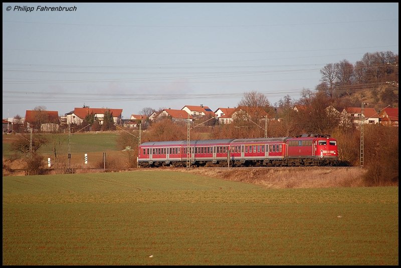 110 425-6 mit RB 37164 von Donauwrth nach Aalen am 06.03.08 bei Aalen-Hofen.