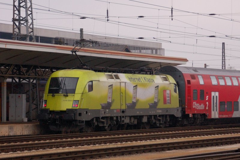 1116 033-0  Telekom Austria  schiebt Doppelstock-CityShuttle REX 1619 Richtung Wien-Westbahnhof. (Amstetten, N, 11.11.2008)