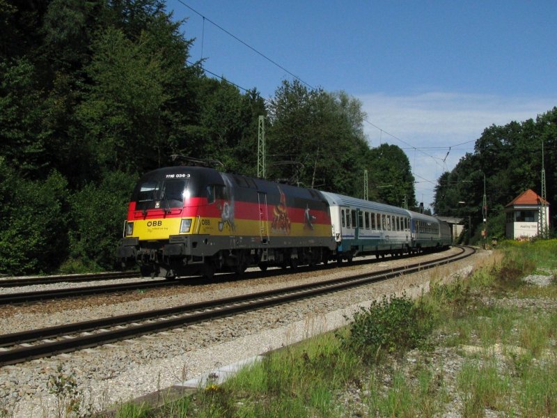 1116 036 mit IC 87  Tiepolo  am 19.8.2008 in Aling.