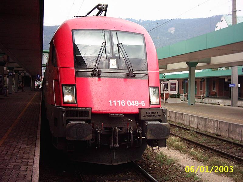 1116 049 am 6.9.03 mit dem  BB Eurocity 661 Vorarlberg  planmig in Bregenz