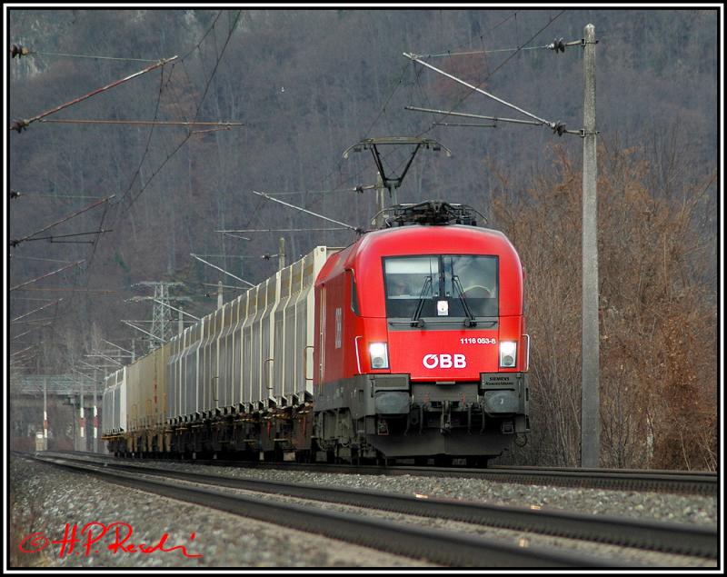 1116 053 kurz nach Peggau-Deutschfeistritz am 21.2.2006 Richtung Graz.