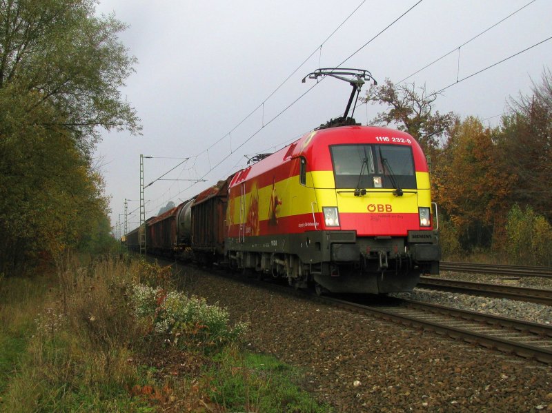 1116 232 (EM Lok Spanien) mit Gterzug am 26.10.2008 in Haar.
