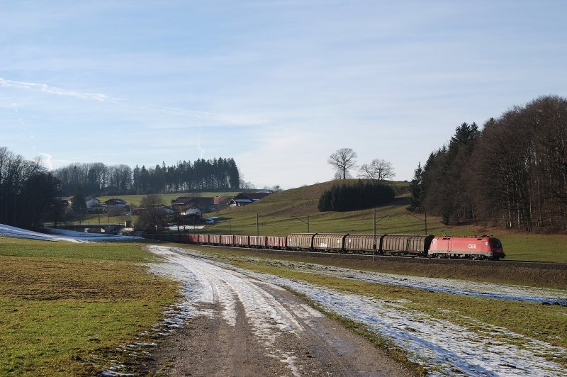 1116 245 mit einem Gterzug vor Traunstein (26.01.2008)