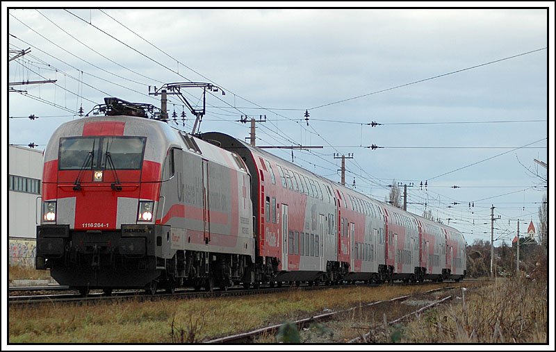 1116 264 am 7.1.2007 am Durchbinder R 2219 (Wien Floridsdorf-Wiener Neustadt) kurz vor Wien Atzgersdorf-Mauer.