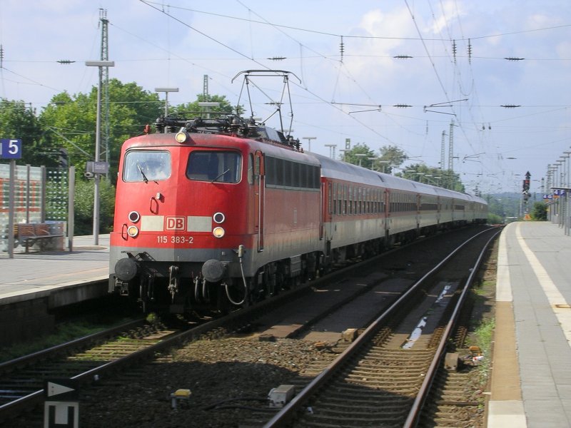 115 383-2 mit CNL 13310 aus Verona nach Dortmund Hbf.,Durchfahrt in Bochum Hbf.(24.08.2008)