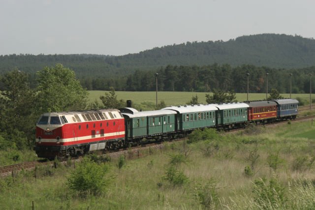 119 158 mit dem Berliner Sonderzug bei der Fahrt in den Harz kurz vor Blankenburg / Harz; 26.05.2007 