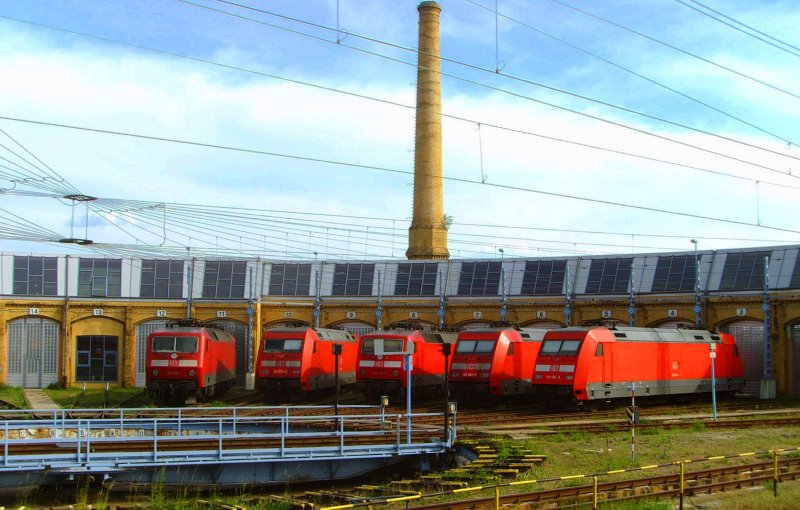 120 109, 101 074, 120 124, 101 087 und 101 104 (von links nach rechts) am 05.05.2007 in einem BW in Leipzig (BW Leipzig West) 