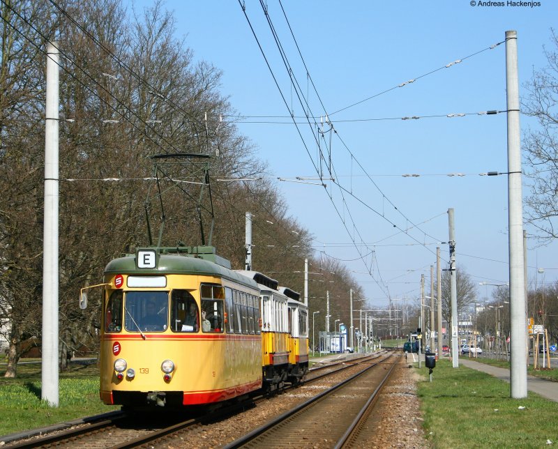 139, 298 und 289 (VBK) als Sonderfahrt anlsslich der TSNV Jahreshauptversammlung zwischen Dammerstock und Schloss Rppurr 21.3.09