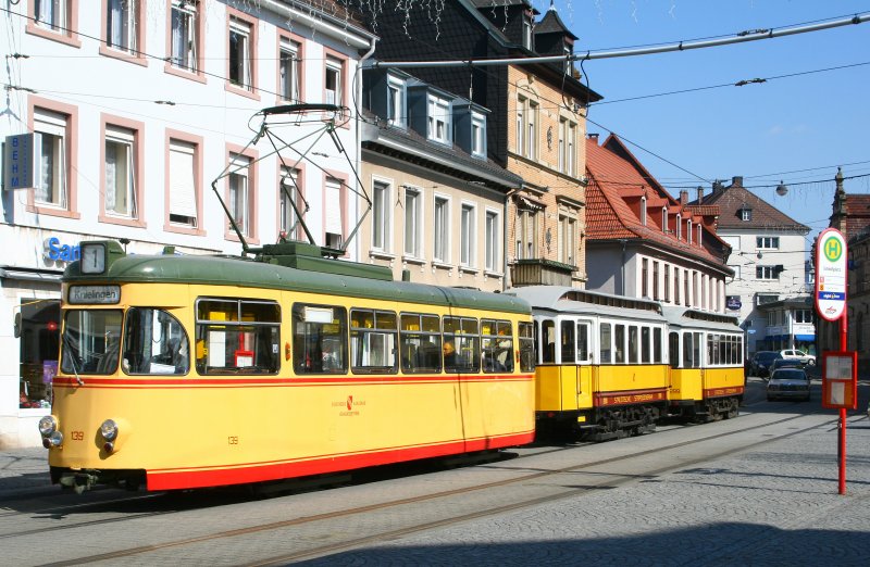 139, 298 und 289 (VBK) als Sonderfahrt anlsslich der TSNV Jahreshauptversammlung in Durlach Schlossplatz 21.3.09