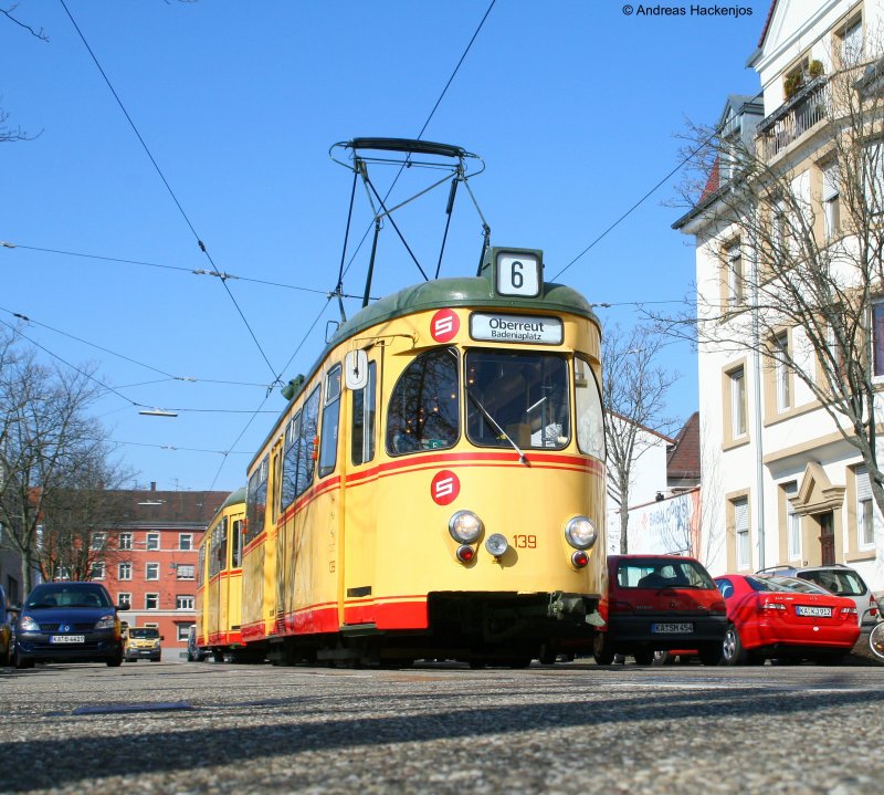 139 und 439 (VBK) als Sonderfahrt anlsslich der TSNV Jahreshauptversammlung zwischen Poststr. und Tivoli  21.3.09