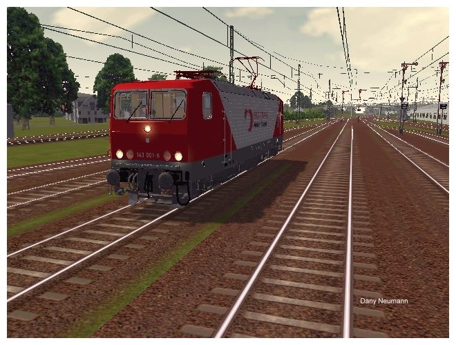 143 001 mit EKO Beklebung. In dieser Lackierung fhrt sie heute noch. Strecke: Durch den Schwarzwald nach Offenburg.