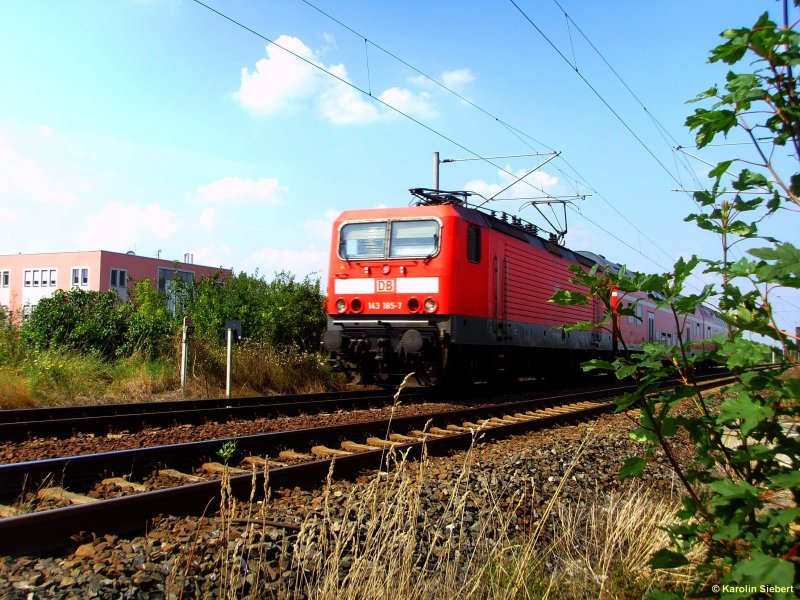 143 185 mit Dostos als RB aus Smmerda kommend auf dem Weg nach Erfurt am 07.08.2007