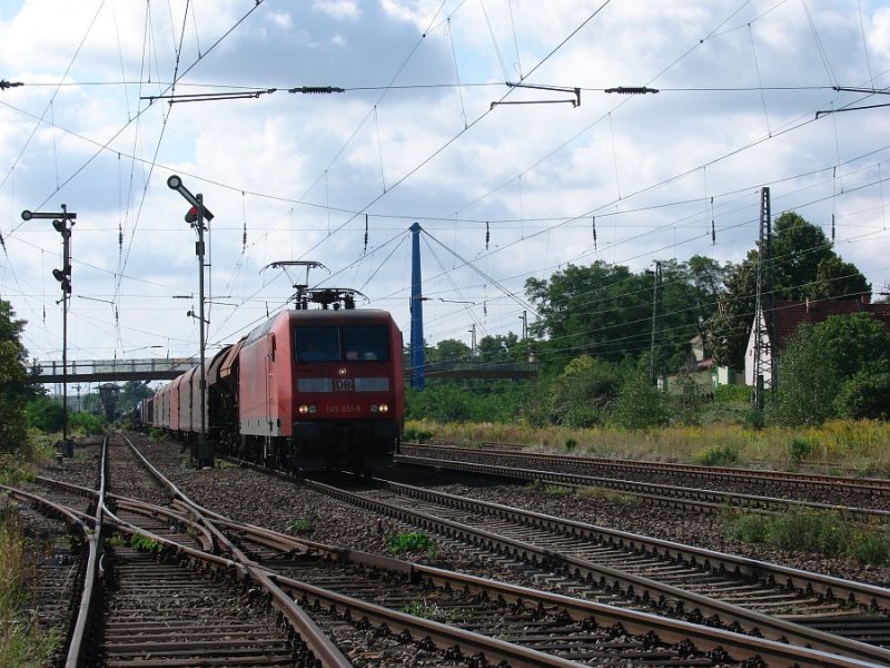 145 051-9 mit Gz in Richtung Falkenberg (Elster) am 30.08.2008 in Wolfen