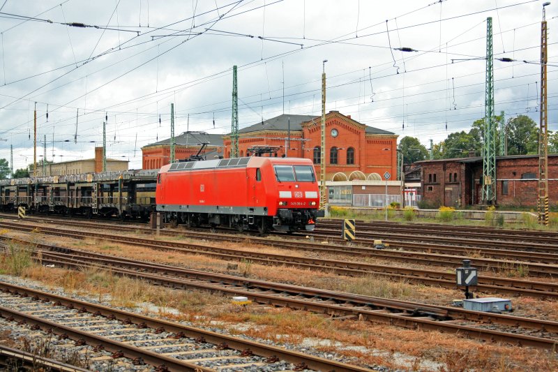 145 064-2 am 23.08.2008 im Bahnhof Guben