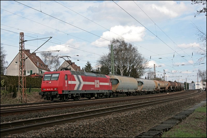145-CL 012 durchfhrt mit dem DGS 59741 von Itzehoe komment den ehemaligen Bahnhof Westhofen Richtung Kln. (28.03.2008)
