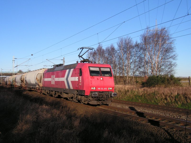 145-CL 013 der HGK ist am 22.1.07 auf der KBS 380 Richtung Hannover unterwegs.