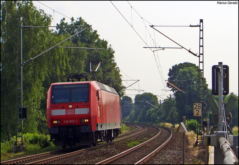 146 023 als Tfzf Richtung M�nchengladbach (vmtl. nach EDO) am B� Km 28.2 29.6.2009