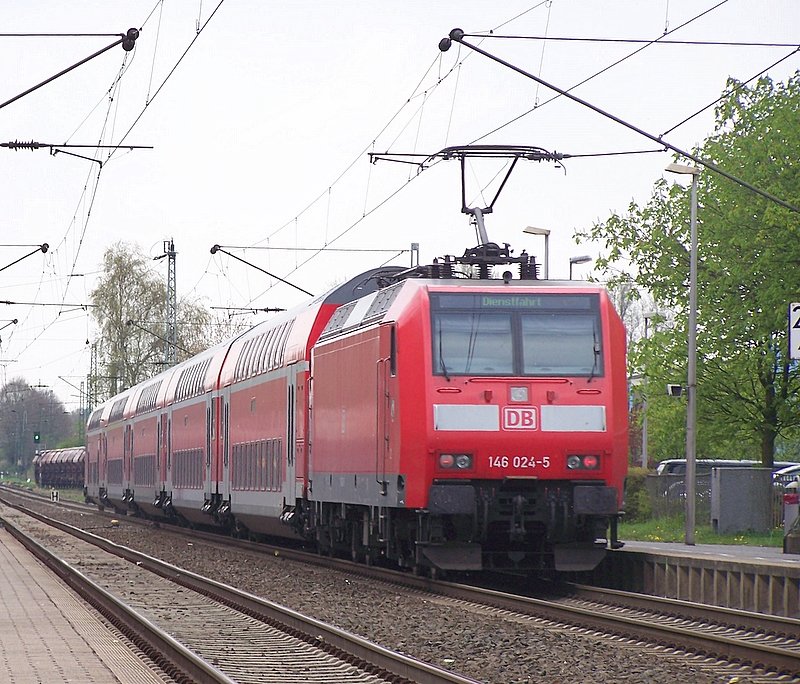 146 024-5 fuhr mit 140 Km/h als Dienstfahrt von Dsseldorf nach Aachen durch Geilenkirchen am 23.04.08