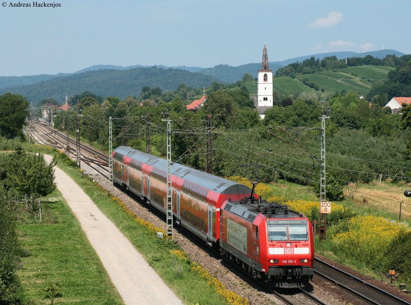 146 109-4 mit der RB 31101 (Offenburg-Mhlheim(Bade n) bei Denzlingen 7.8.09