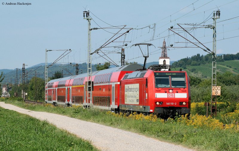 146 110-2 mit dem RE 5173 (Offenburg-Basel SBB) bei Denzlingen 7.8.09