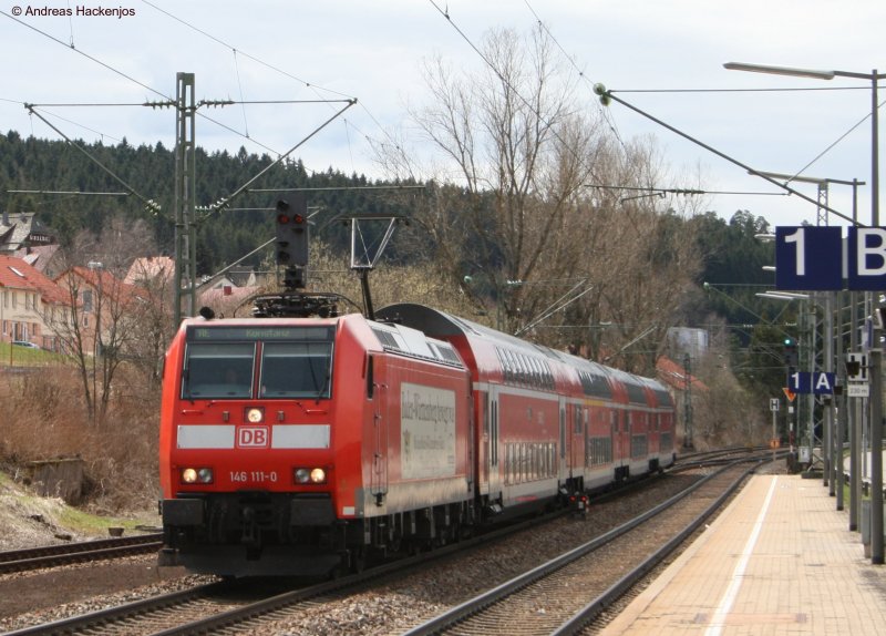 146 111-0 mit dem RE 4709 bei der Einfahrt St.Georgen(Schwarzw) am 20.4.08