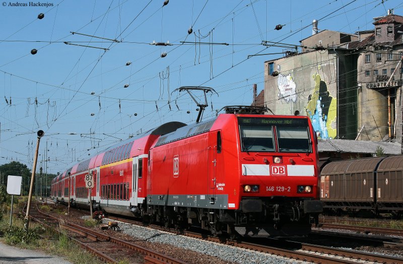 146 129-2 mit dem RE 4423 (Norddeich Mole-Hannover Hbf) in Verden (Aller) 19.8.09