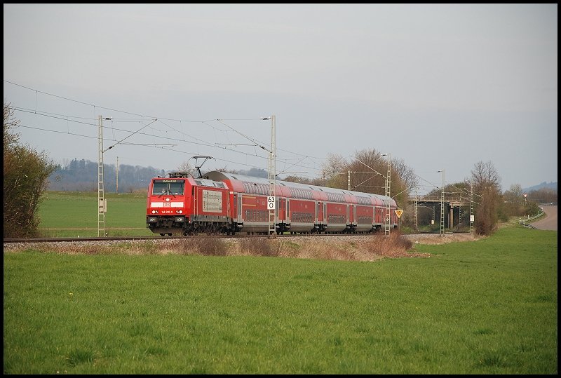 146 201 mit dem RE 19470 nach Stuttgart Hbf. Aufgenommen am 18.04.08 bei Mgglingen.