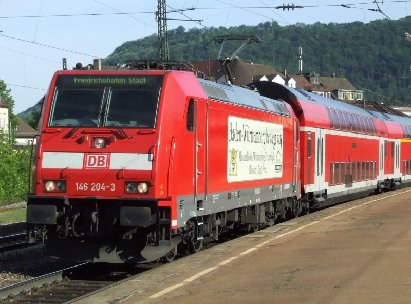146 204 verlsst mit einem IRE Geislingen (Steige) in Richtung Ulm am 13.05.2007
