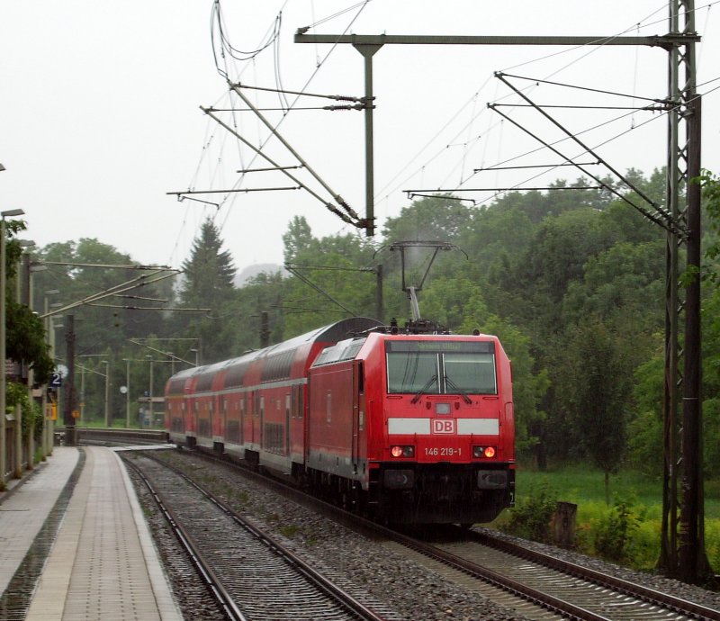 146 219-1 schiebt den RE 19655 Stuttgart Hbf - Singen(Htw) durch Singen-Landesgartenschau am 15.08.08