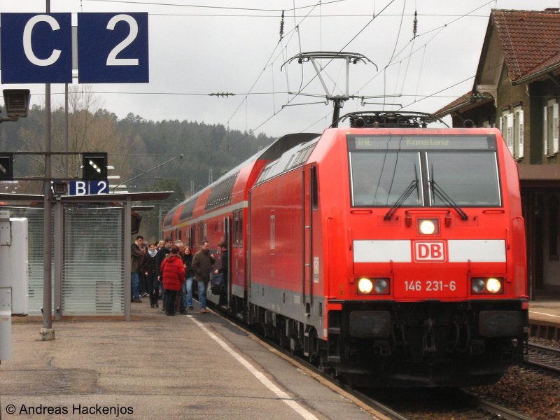 146 231-6 mit dem IRE 4711 im Bahnhof St.Georgen(Schwarzw) 14.3.08