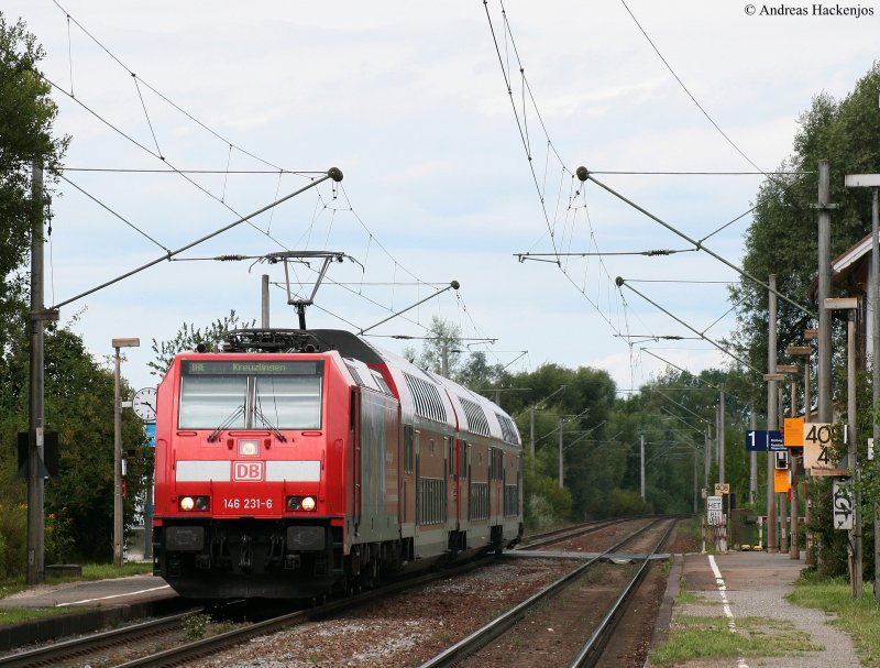 146 231-6  Triberger Wasserf�lle  mit dem bei dem IRE 5189 (Karlsruhe Hbf-Kreuzlingen) bei der Durcfahrt Reichenau(Baden) 30.7.09