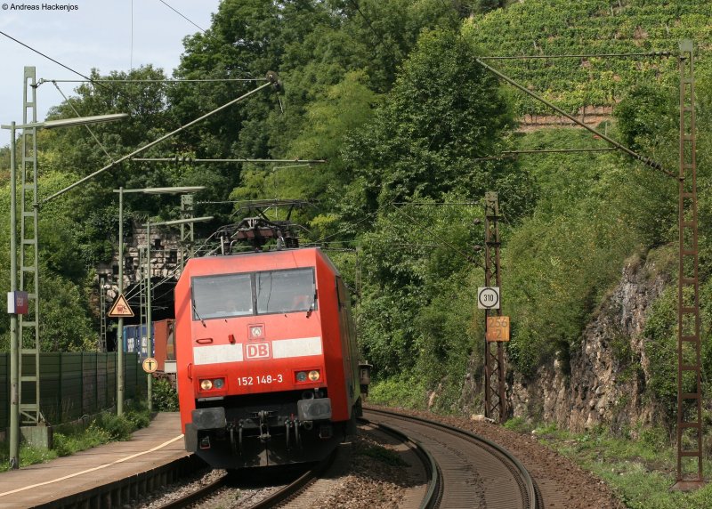 152 148-3 mit einem KLV bei der Durchfahrt Istein 14.8.08