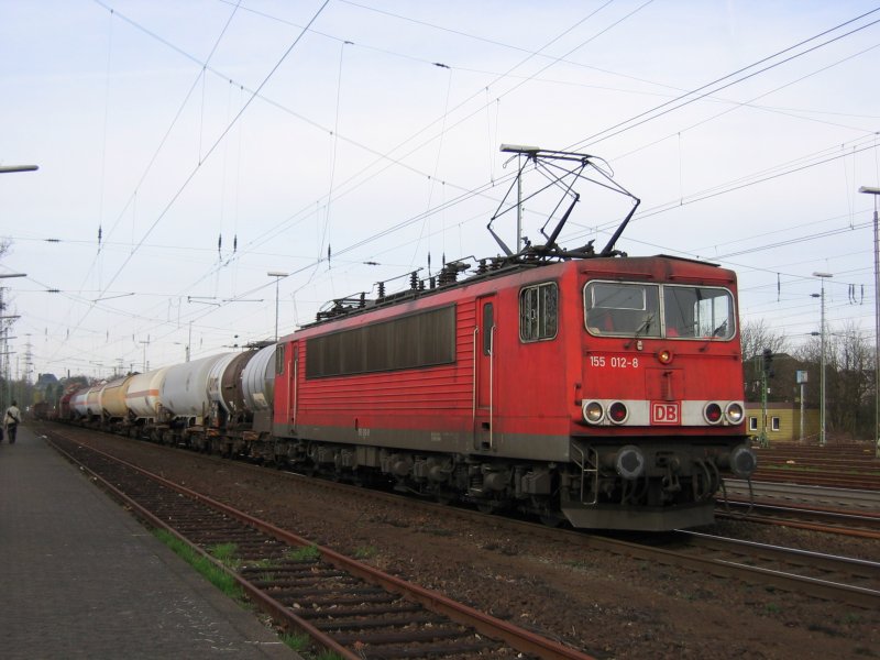 155 012-8 mit gem. GZ am 15.03.2008 in Solingen Hbf