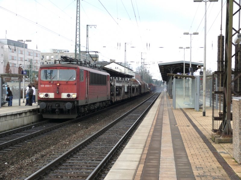 155 055-7 bei der Durchfahrt in Unna am 12.2.2009