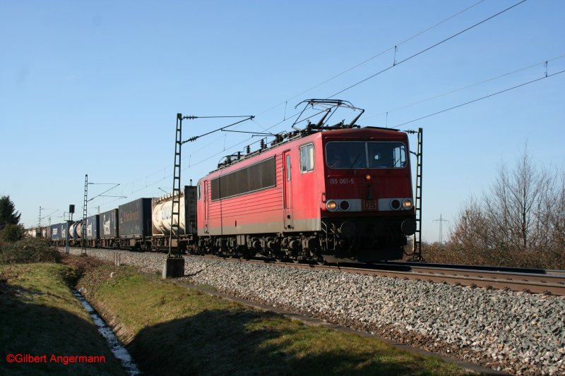 155 061-5 am 06.03.2008 in Offenburg-Hildboltsweier. 

