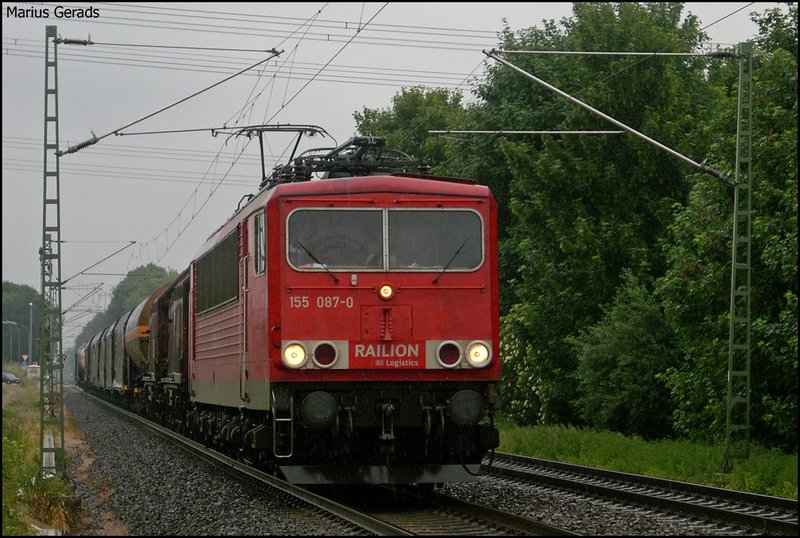 155 087 mit Gz gen Aachen West als Umleiter an der ehem. Anrufschranke 6.6.2009