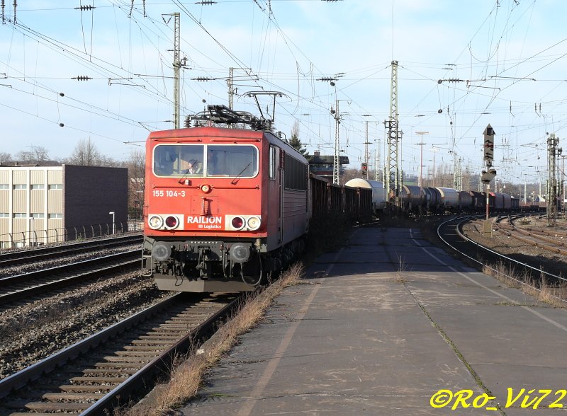 155 104-3 mit einem GZ. Witten Hbf. 26.01.2008.