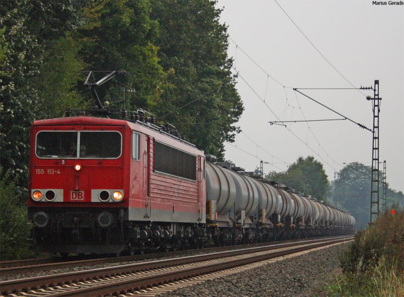 155 113 mit Kesselwagen Richtung Ruhrpott am Esig Geilenkirchen 16.9.09