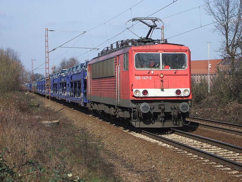 155 147-2 mit Autozug am 8.3.2008 durch Limmer -> Linden