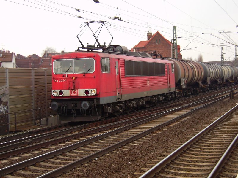 155 204-1 mit Kesselwagen am 19.02.2009 in Hannover/Linden.