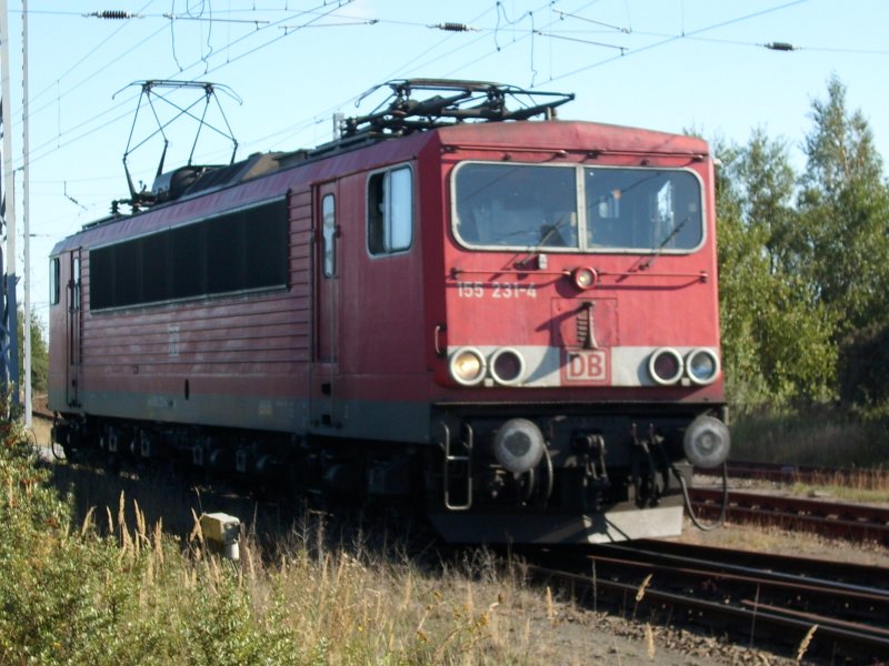 155 231 fuhr am 16.September 2009 in Mukran West an ihren Zug.