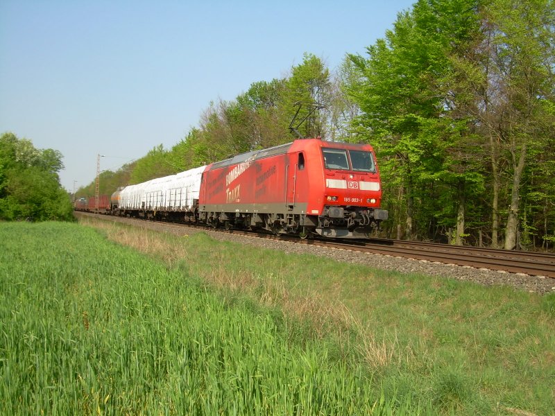 185 003 mit gemischtem Gterzug auf der KBS 380 auf dem Weg nach Hannover