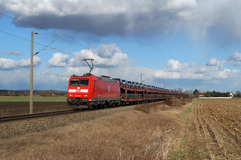 185 060 mit BMW-Zug bei Niederaichbach (05.03.2008)