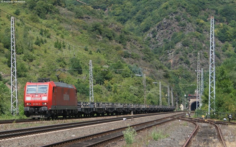 185 162-5 mit einem Stahlzug  richtung Luxemburg in Ediger Eller am 30.7.08