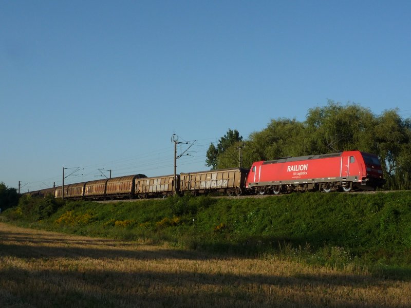 185 266-4 hat mit FE 44691 Kornwestheim - Singen(Htw) im letzten Abendlicht nur noch wenige 100 Meter zu ihrem Zielbahnhof vor sich. 23.08.09