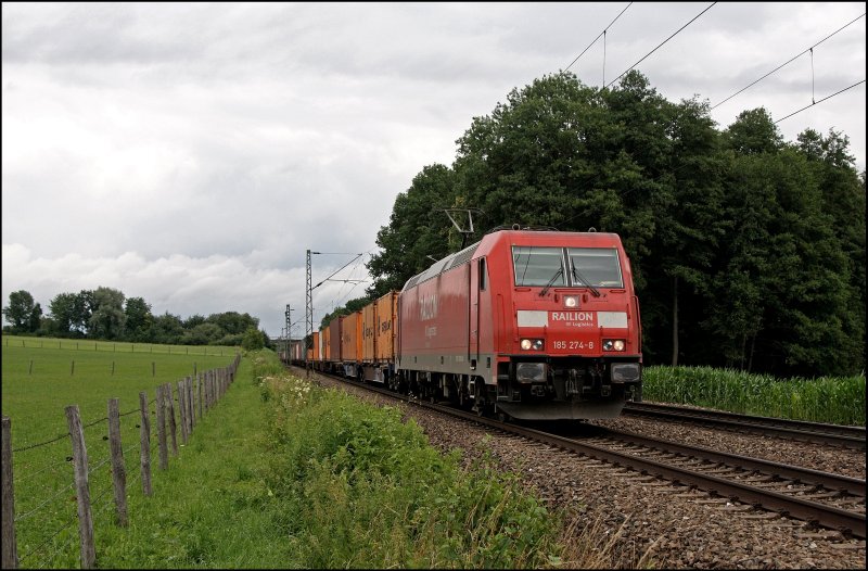 185 274 bringt einen Containerzug von der Kste nach Salzburg. (09.07.2008)